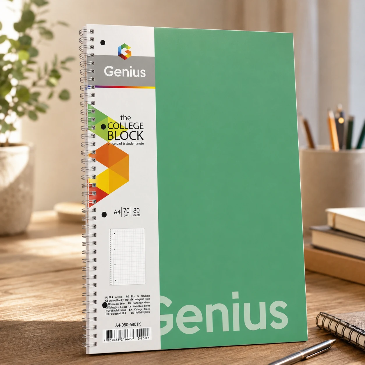 Коледж-блок спіраль А4 Genius 80 аркушів у клітинку — Блокноти та щоденники