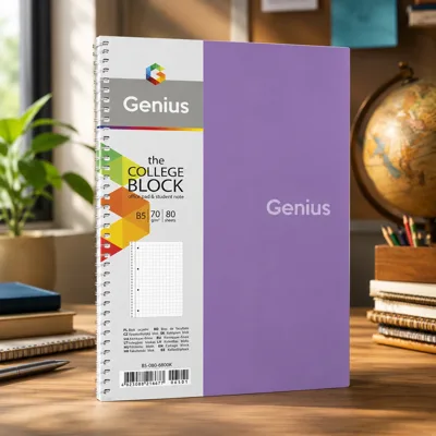 Коледж-блок спiраль В5 Genius 80 аркушів у клітинку білий блок 70г/м2
