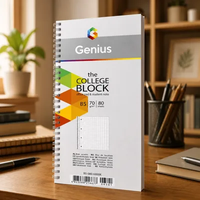 Коледж-блок спiраль В5 Genius80 аркушів у клітинку білий блок 70г/м2