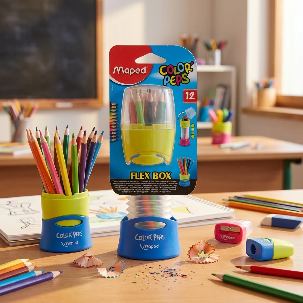 Кольорові олівці, 12 кольорів, "ColorPeps", пластиковий розсувний пенал, Maped