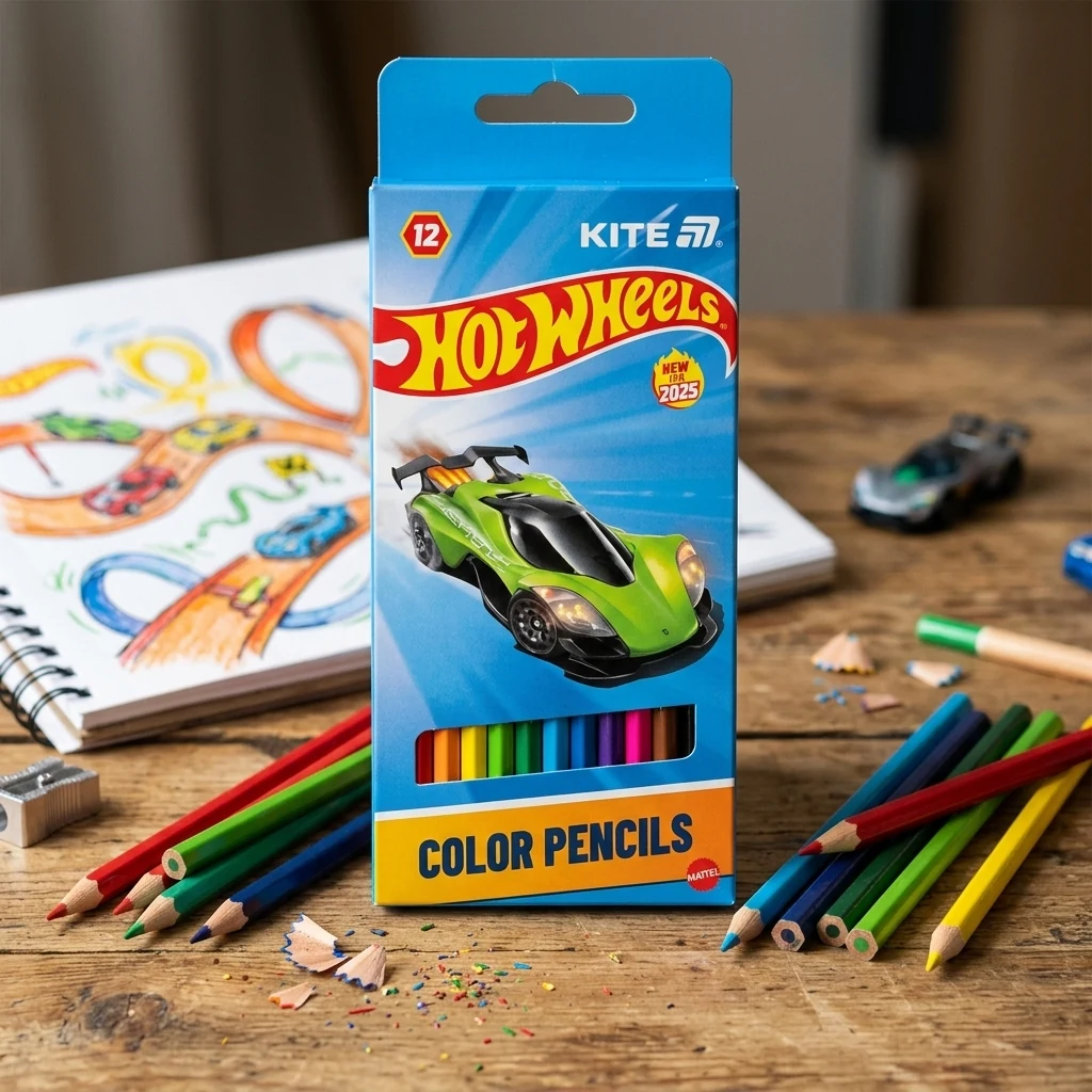 Кольорові олівці 12 кольорів "Hot Wheels" Kite