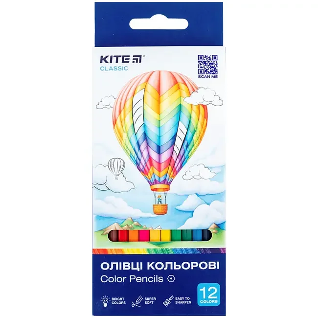 Кольорові олівці 12 кольорів Kite "Classic"