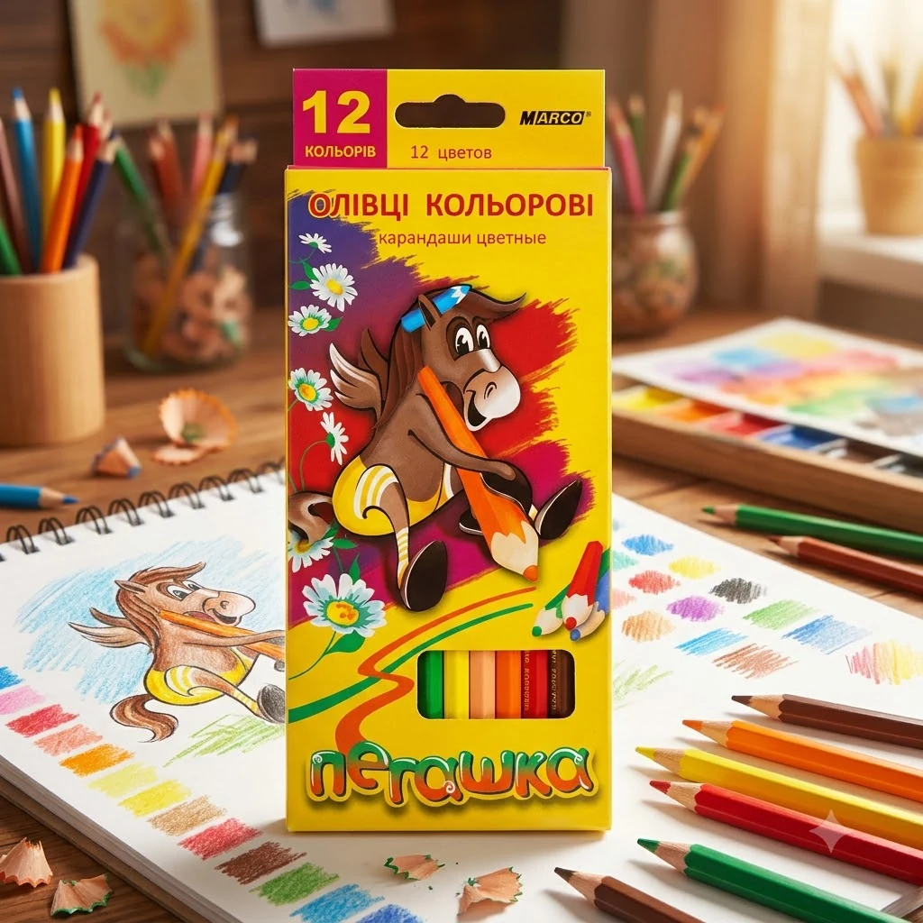 Кольорові олівці 12 кольорів "Пегашка", Marco 1010-12СВ