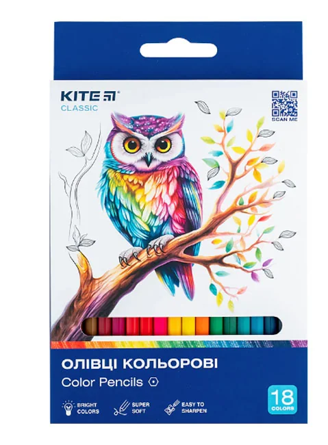 Кольорові олівці 18 кольорів "Classic" Kite
