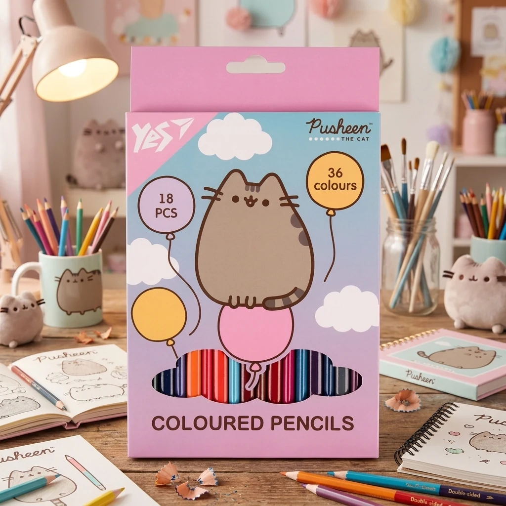 Кольорові олівці 36 кольорів "Pusheen" двосторонні, Yes