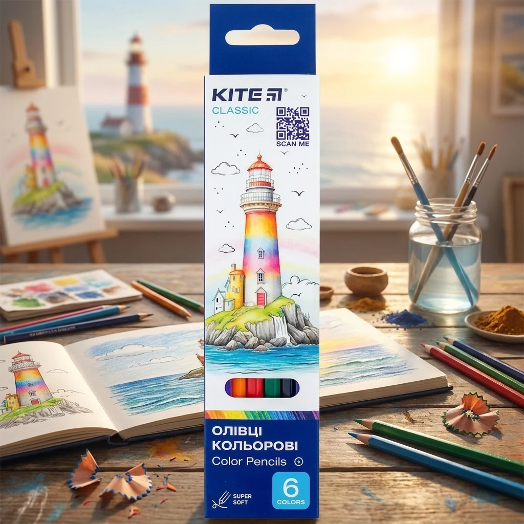 Кольорові олівці 6 кольорів "Classic", Kite