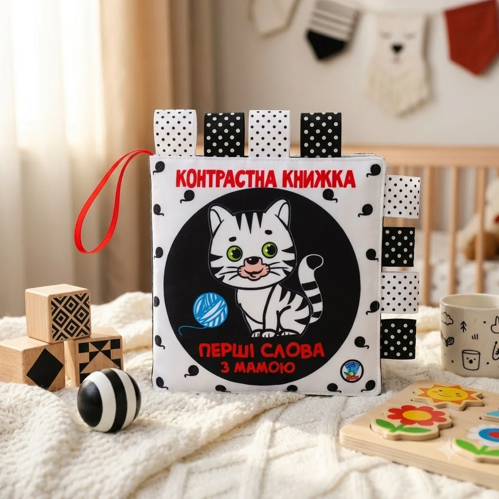 Контрастна книжка. Перші слова з мамою.Маленькі розумники. 0+ Книжковий Хмарочос