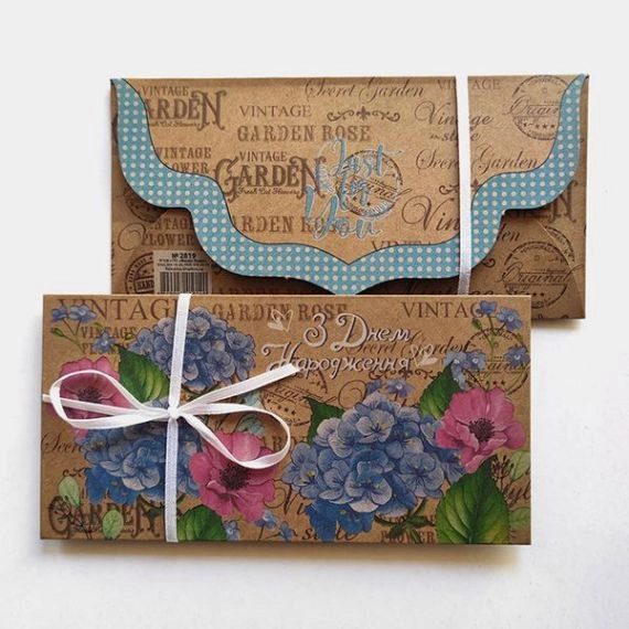 Конверт для грошей крафт Гортензії — фото 2