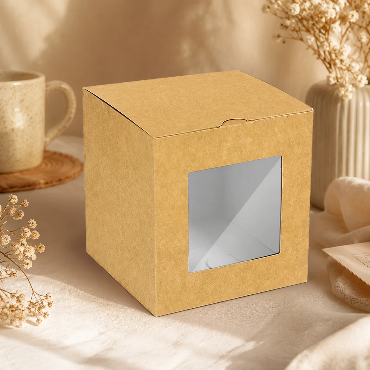 Коробка подарункова Для чашки крафт з вікном WonderPack М0017-о17 — Подарунки та сувеніри