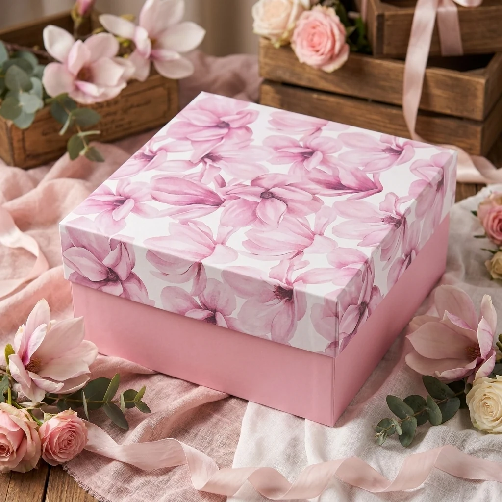 Коробка подарункова "Квадрат" квіти 20*20*10 см