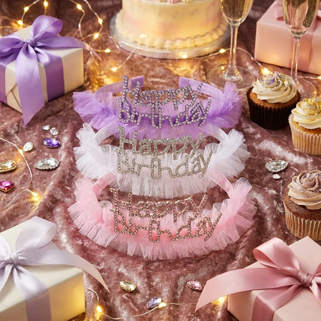 Корона принцеси (тіара) з ажуром та стразами "Happy Birthday"