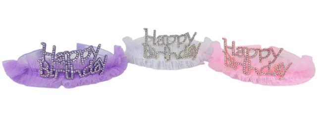 Корона принцеси (тіара) з ажуром та стразами "Happy Birthday"