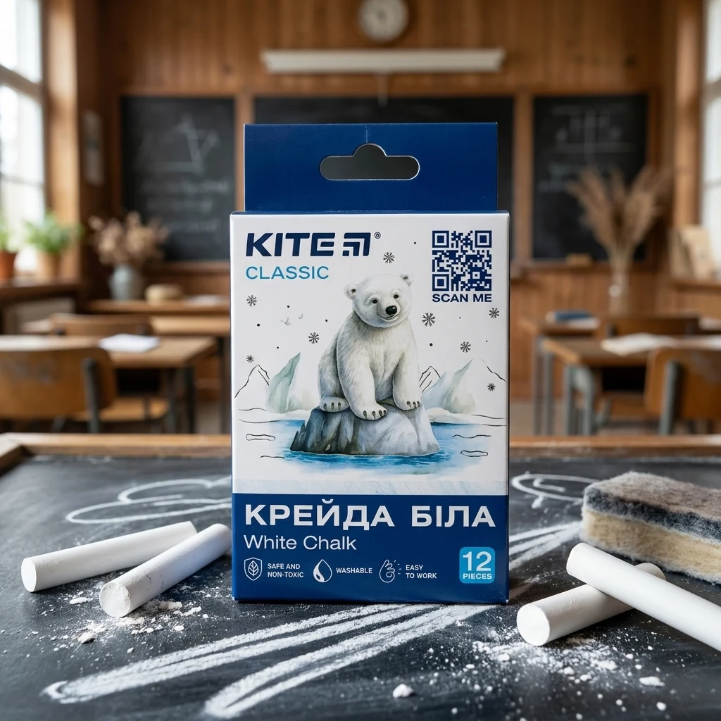 Крейда біла кругла 12 шт Kite "Classic"