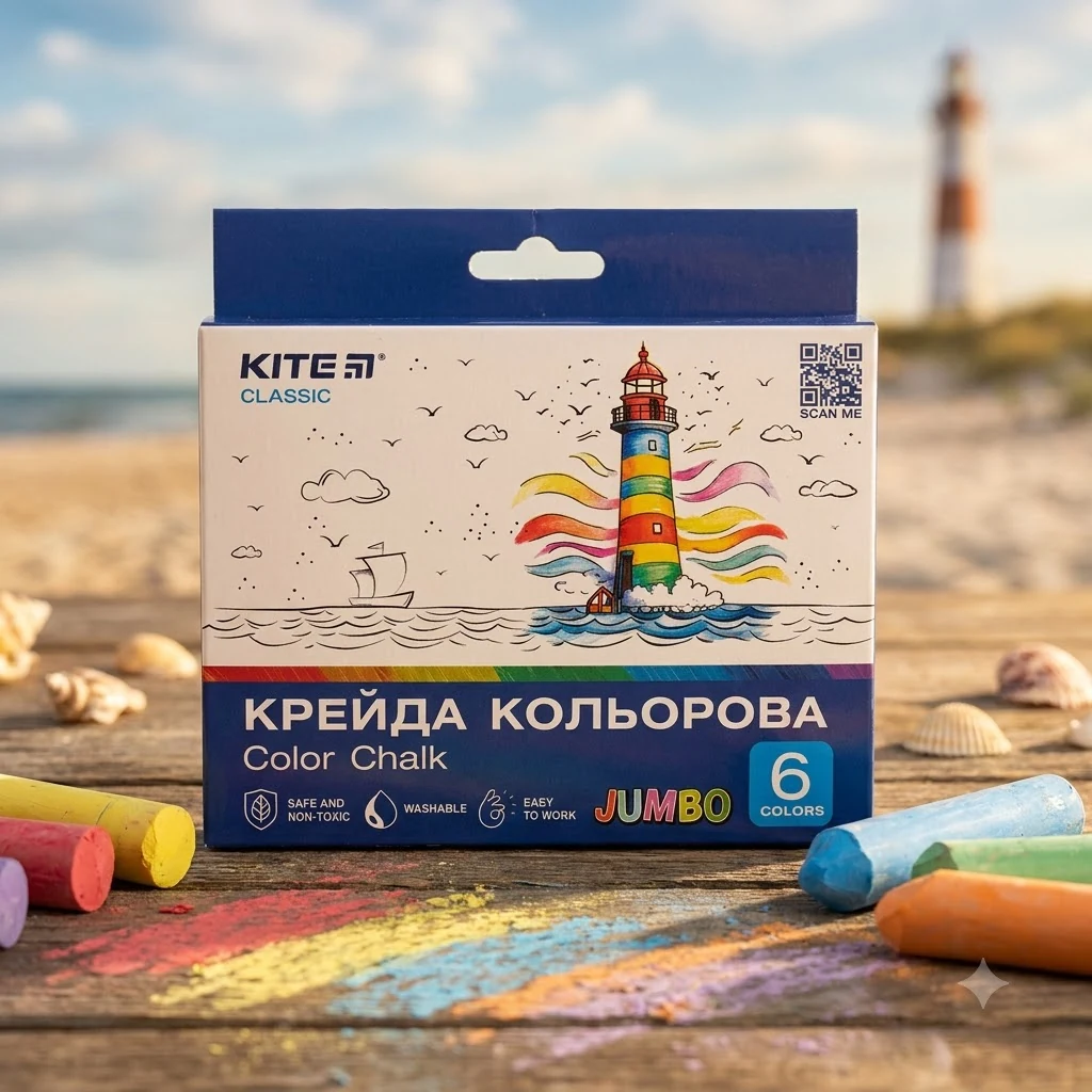 Крейда кольорова 6 кольорів Jumbo Kite "Classic"