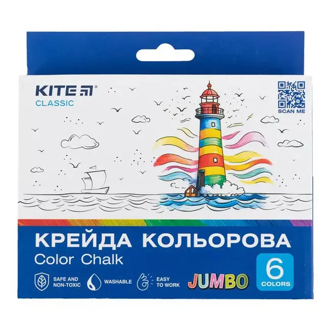 Крейда кольорова 6 кольорів Jumbo Kite "Classic"