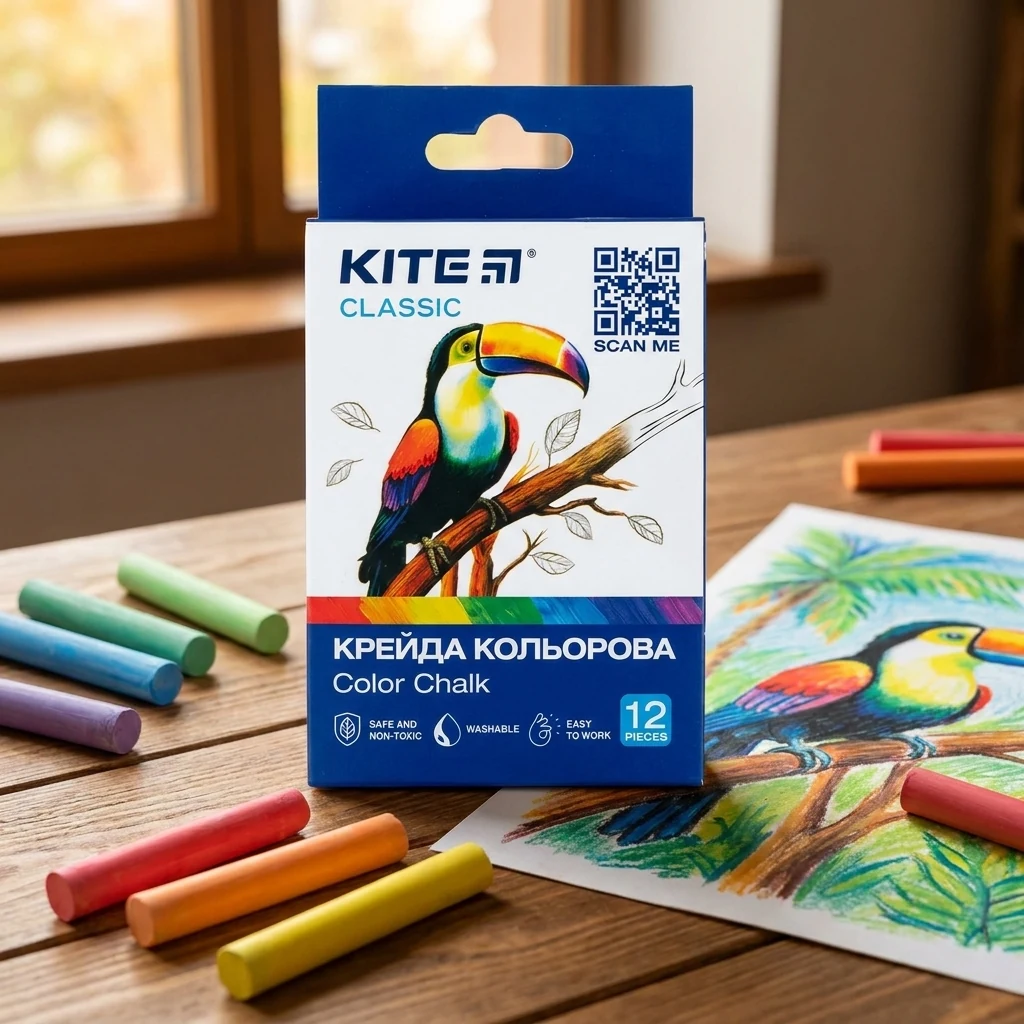 Крейда кольорова кругла 12 штук Kite "Classic"