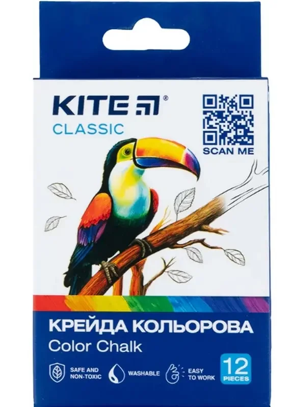 Крейда кольорова кругла 12 штук Kite "Classic"