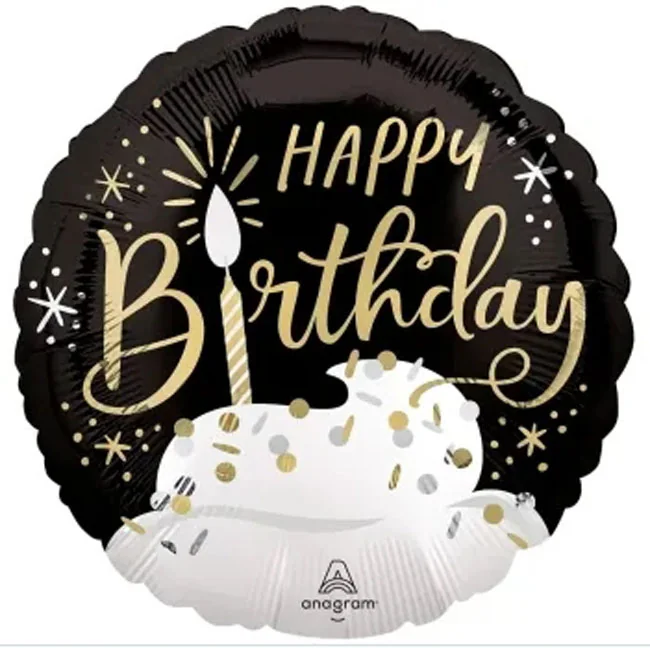 Кулька фольга 45см "Happy Birthday" чорна — фото 2