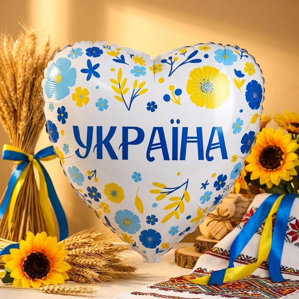 Кулька фольга "Серце" 45 см "Україна, квіти" Flexmetal (Іспанія)