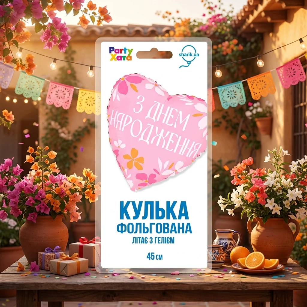 Кулька фольга "Серце" 46 см "З Днем народження" Іспания