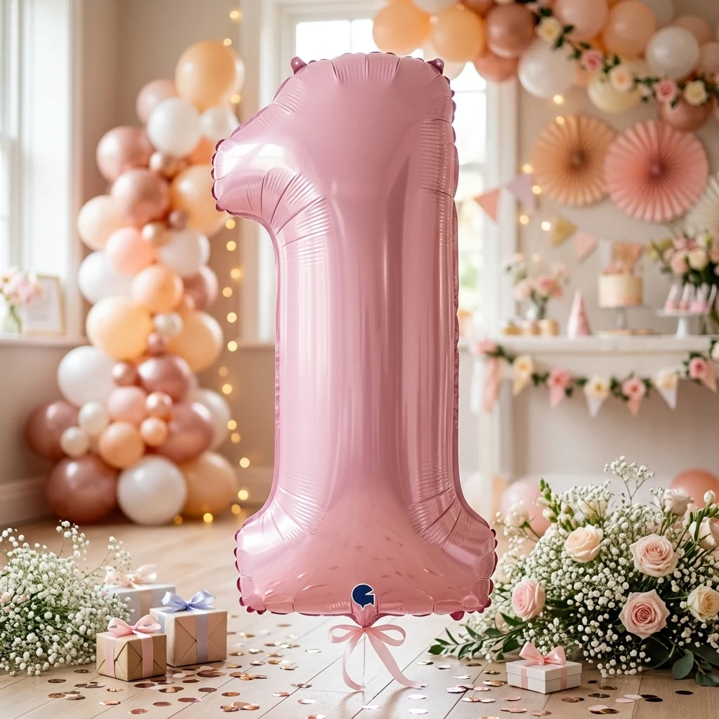 Кулька фольга "Цифра "1" 40"/102 см рожева пастель Іспанія