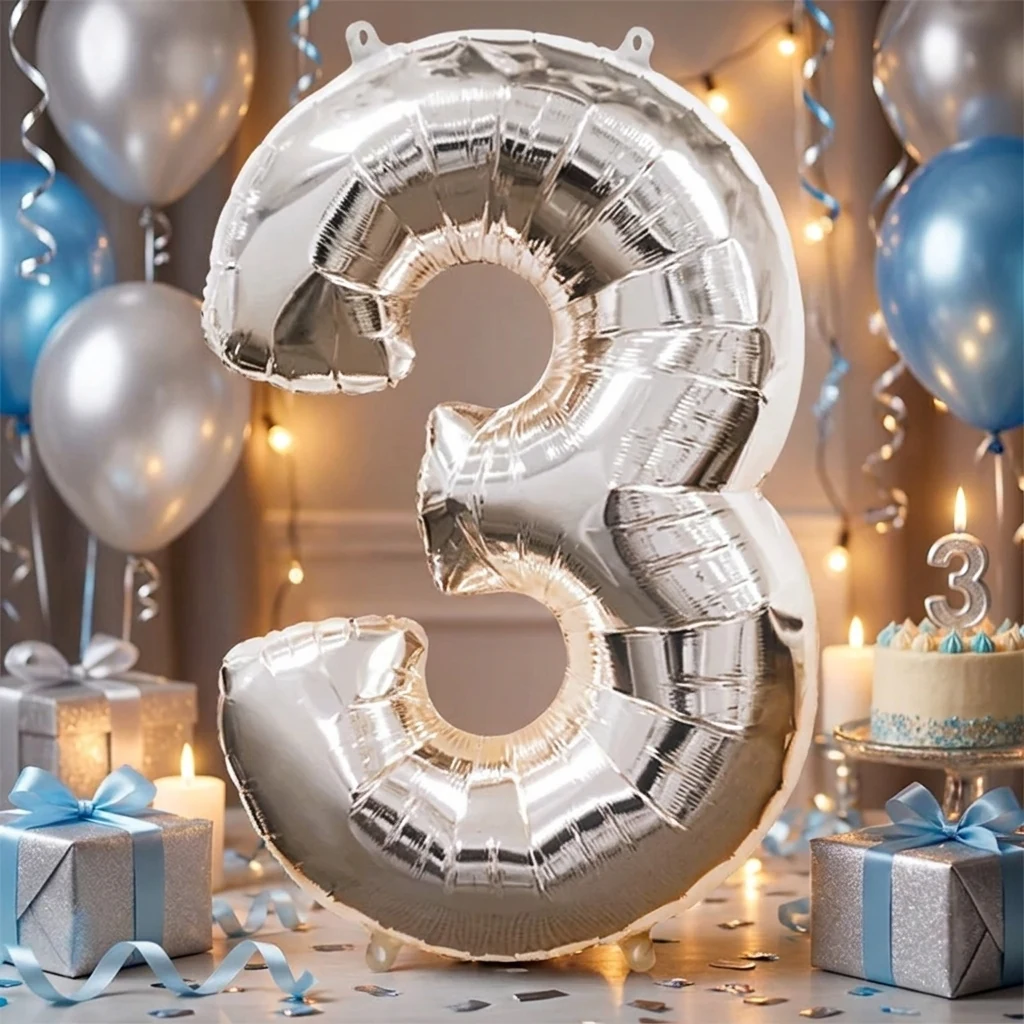 Кулька фольга "Цифра 3" 40"/102 см срібна Іспанія
