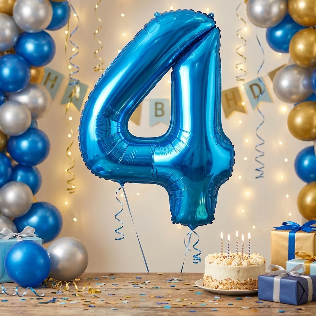 Кулька фольга "Цифра 4" 40"/102 см блакитна Іспанія