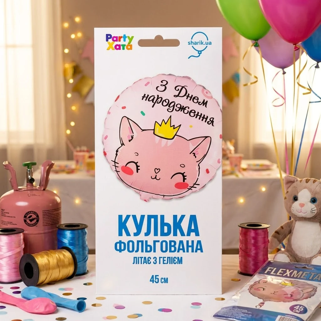 Кулька фольга "З Днем народження.Кішечка" 46 см Flexmetal Іспанія