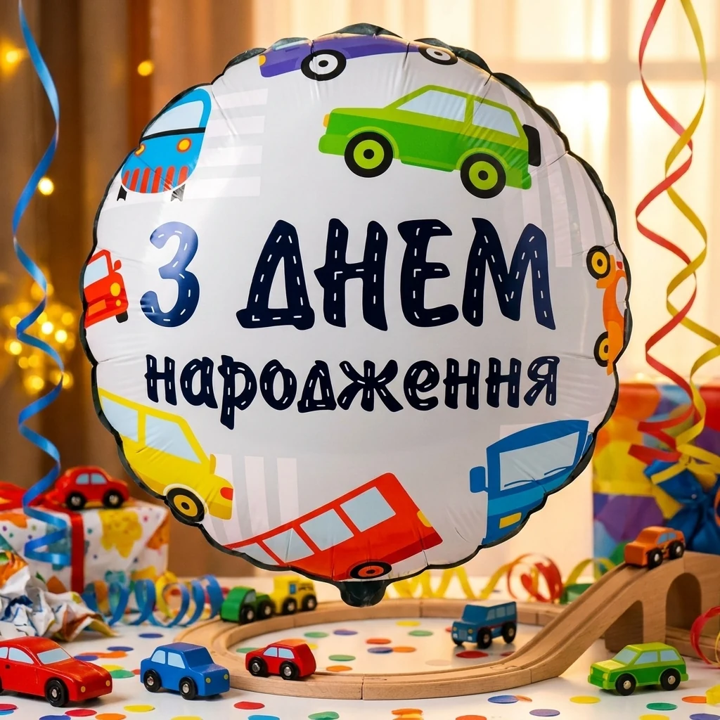 Кулька фольга "З Днем народження. Машинки" 46 см