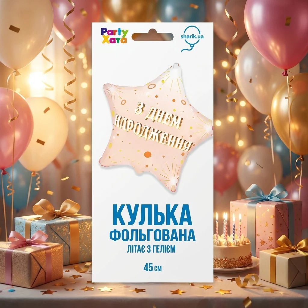 Кулька фольга "Зірка" 46 см "З Днем народження" Іспания