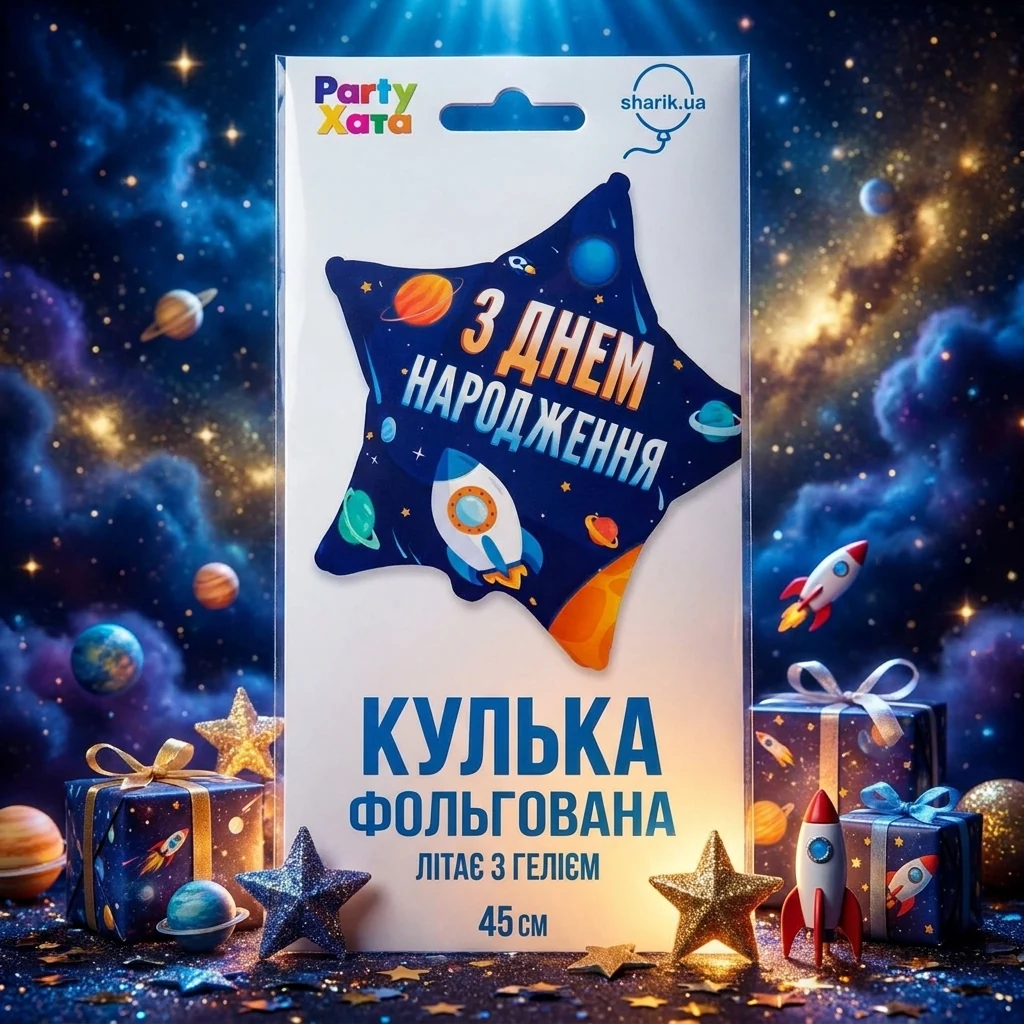 Кулька фольга "Зірка" 46 см "З Днем народження" Іспания