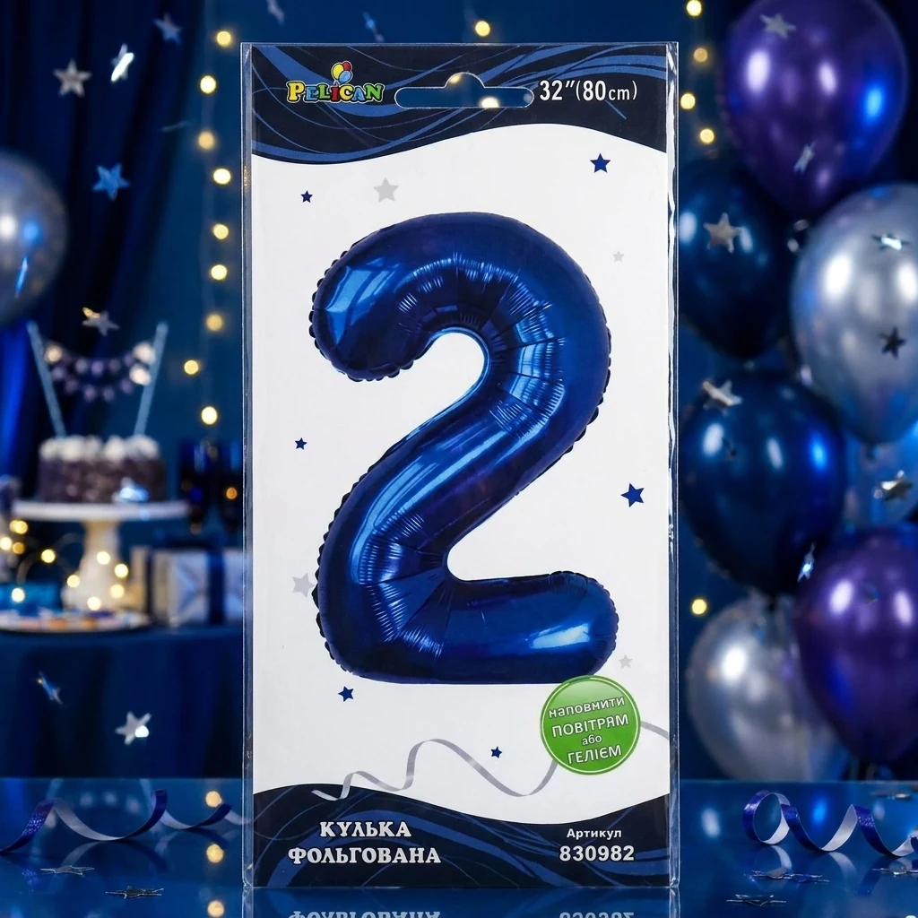 Кулька фольгована у формі цифри "2" 80 см, колір індиго, ТМ Pelican