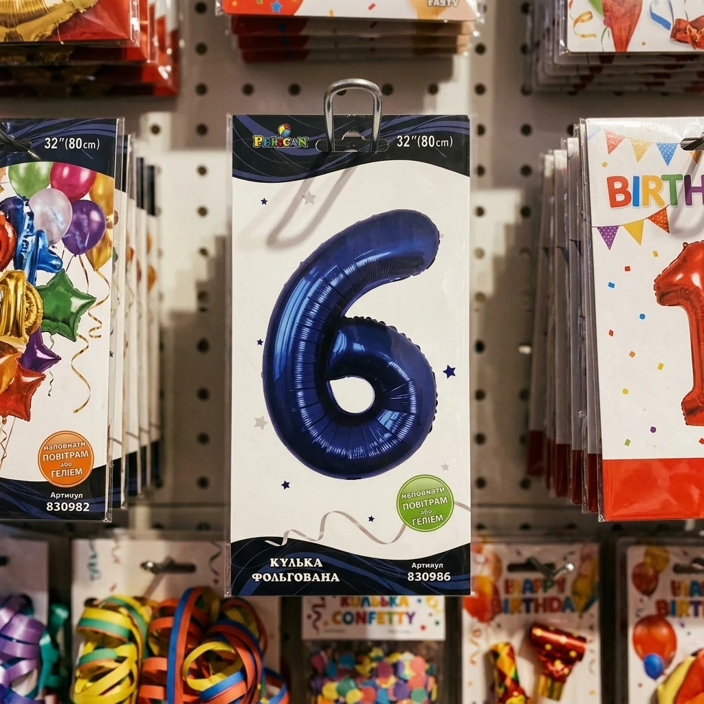 Кулька фольгована у формі цифри "6" 80 см, колір індиго, ТМ Pelican