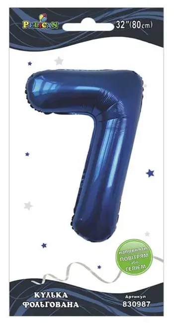 Кулька фольгована у формі цифри "7" 80 см, колір індиго, ТМ Pelican