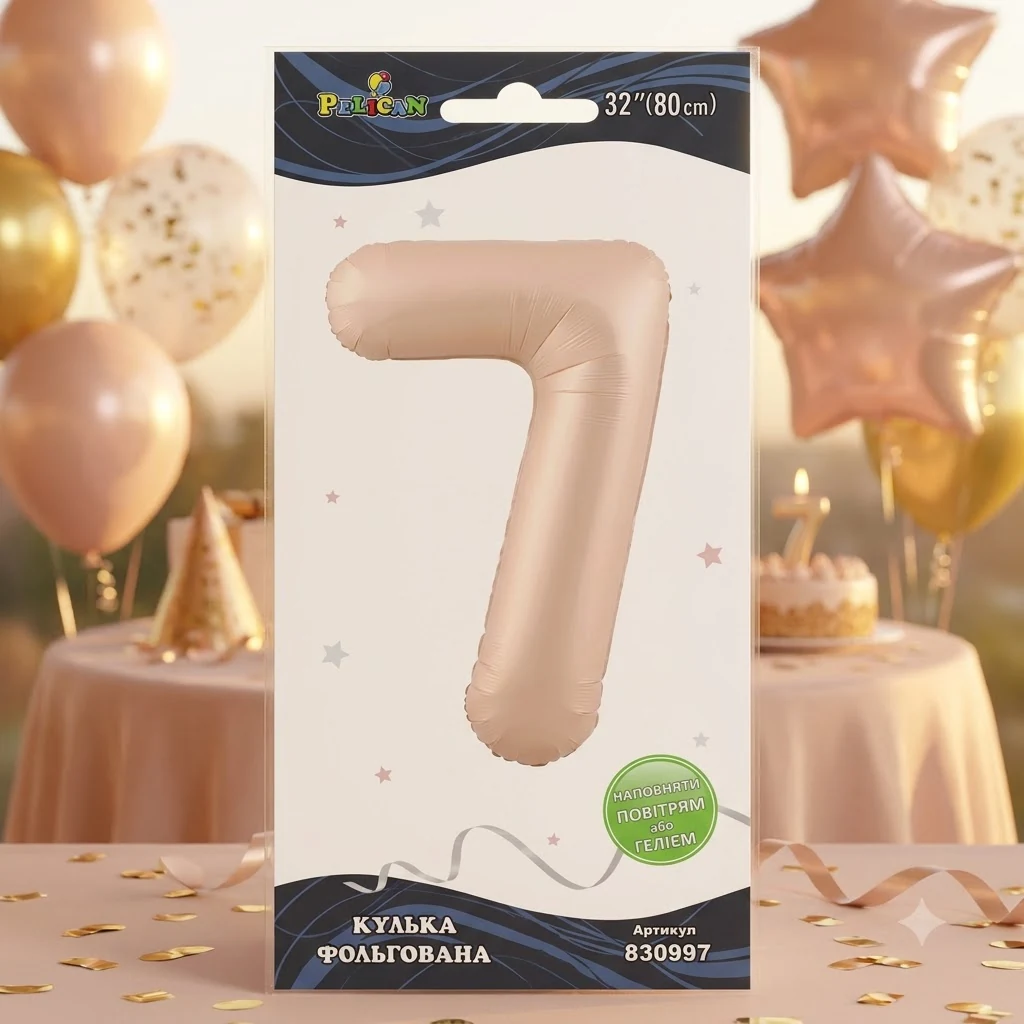Кулька фольгована у формі цифри "7" 80 см, колір рожевий Blush, ТМ Pelican