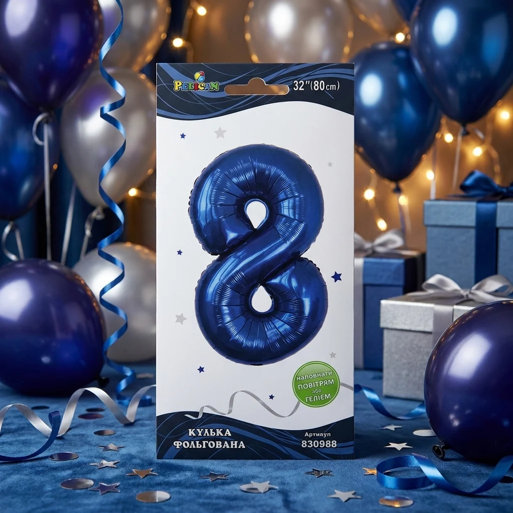 Кулька фольгована у формі цифри "8" 80 см, колір індиго, ТМ Pelican