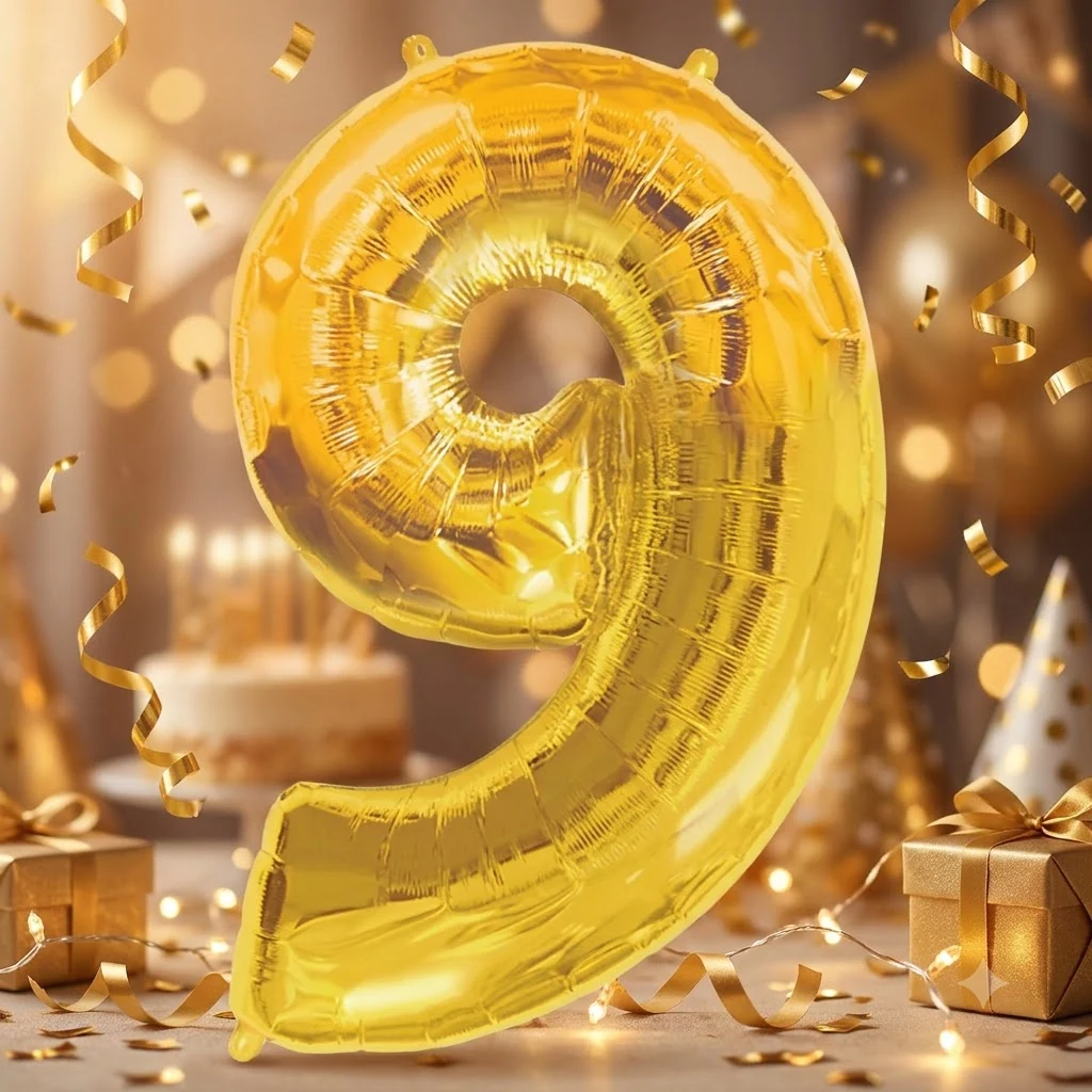 Кулька фольгована у формі цифри "9" 75 см, колір золото, Китай