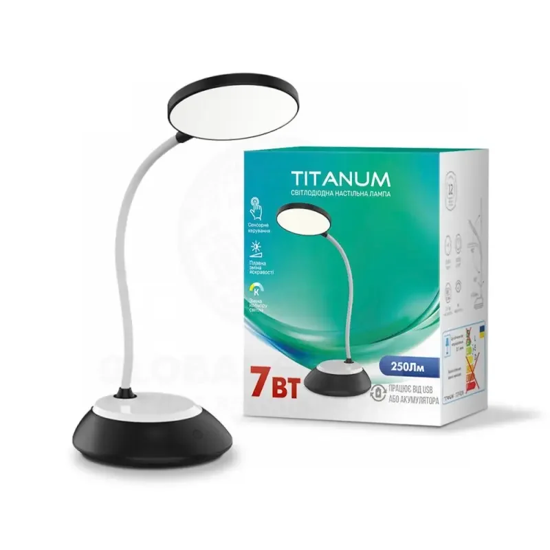 Лампа настільна Titanum TLTF-022B/G 7Вт USB чорна/сіра — фото 2
