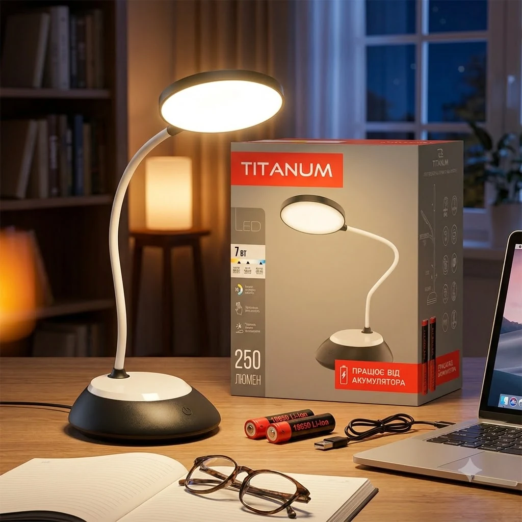 Лампа настільна Titanum TLTF-022B/G 7Вт USB чорна/сіра