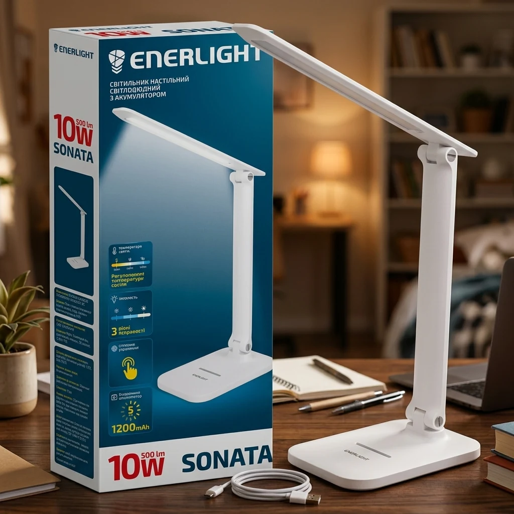 Лампа настольна ENERLIGHT SONATA 10Вт 3000-6000K з акумулятором