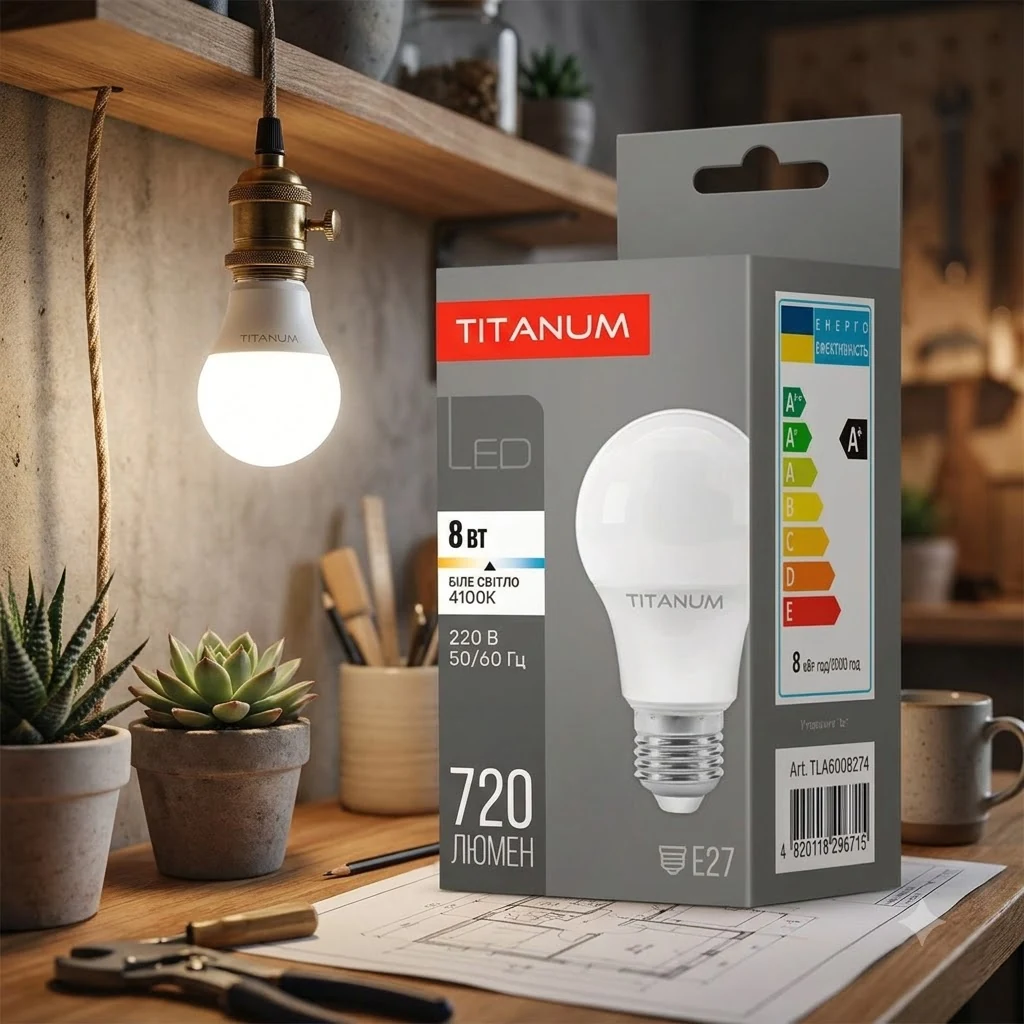 Лампочка TITANUM A60 8W E27 4100K