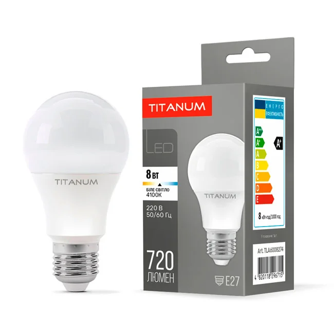 Лампочка TITANUM A60 8W E27 4100K