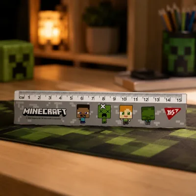 Лінійка YES 15 см Minecraft сіра