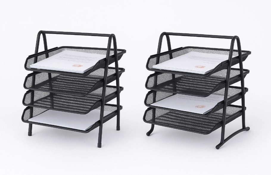 Лоток для паперів горизонтальний 4 відділення чорний метал — фото 2