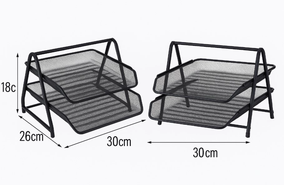 Лоток для паперів подвійний горизонтальний чорний метал — фото 2