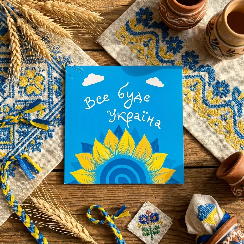 Листівка одинарна 10 х 10 см Вітання Україна