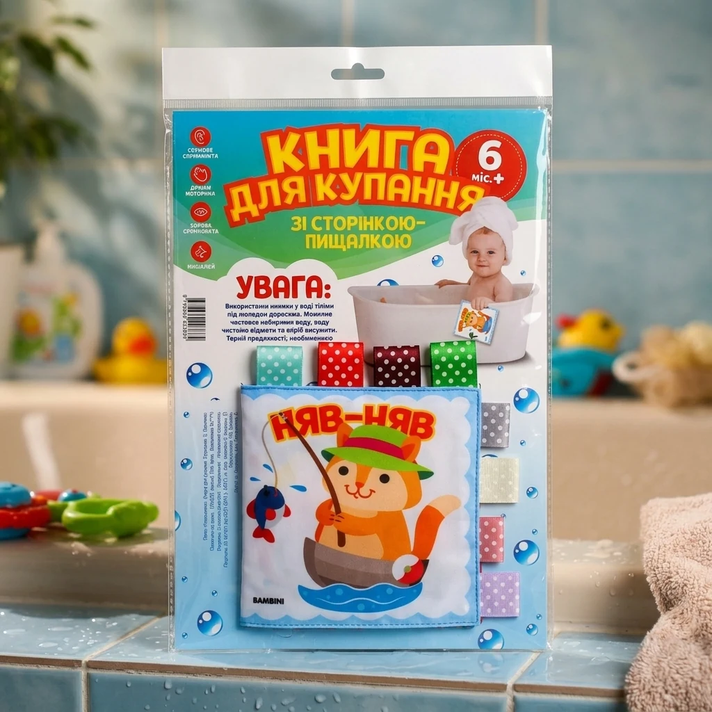 М`яка книга для купання. Кмітливий котик. 6м.+
