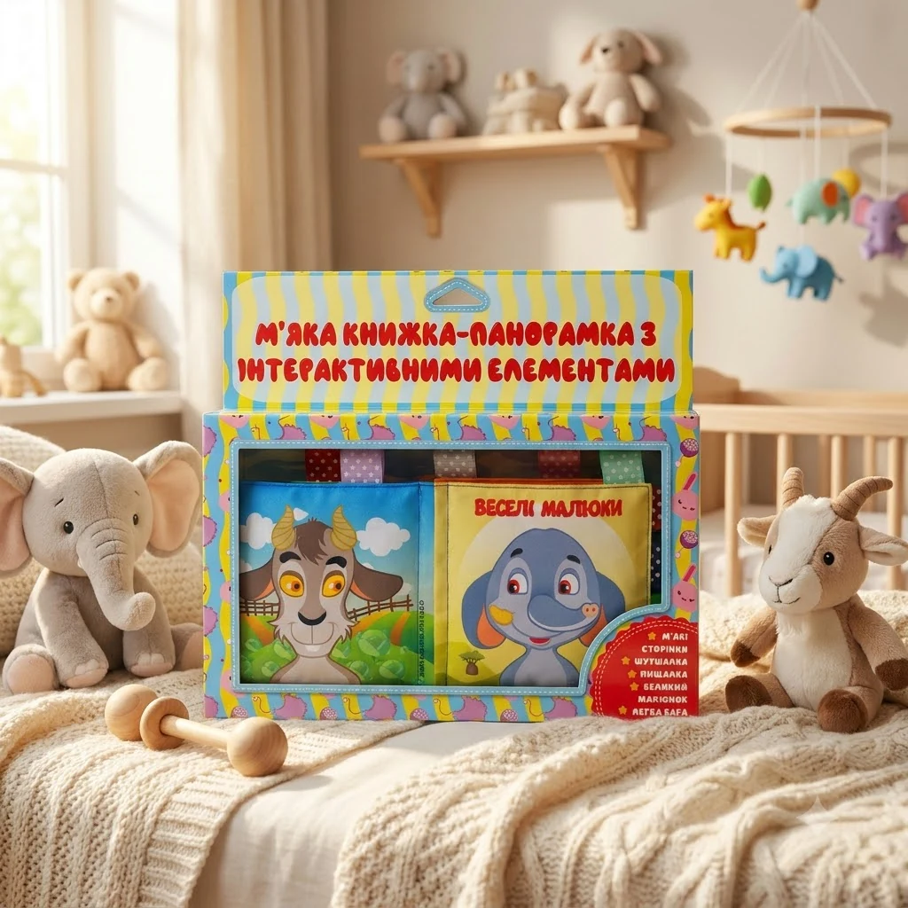 М`яка книга-панорамка з інтерактивними елементами.Веселі малюки. 0+ Книжковий Хмарочос