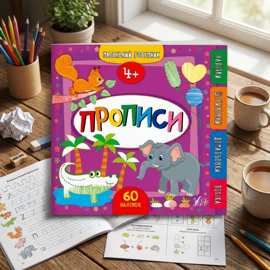 Маленький розумник. Прописи з наліпками. 4+