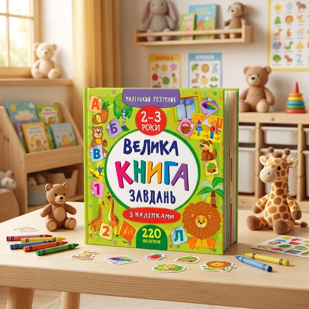 Маленький розумник. Велика книга завдань з наліпками 2-3 р